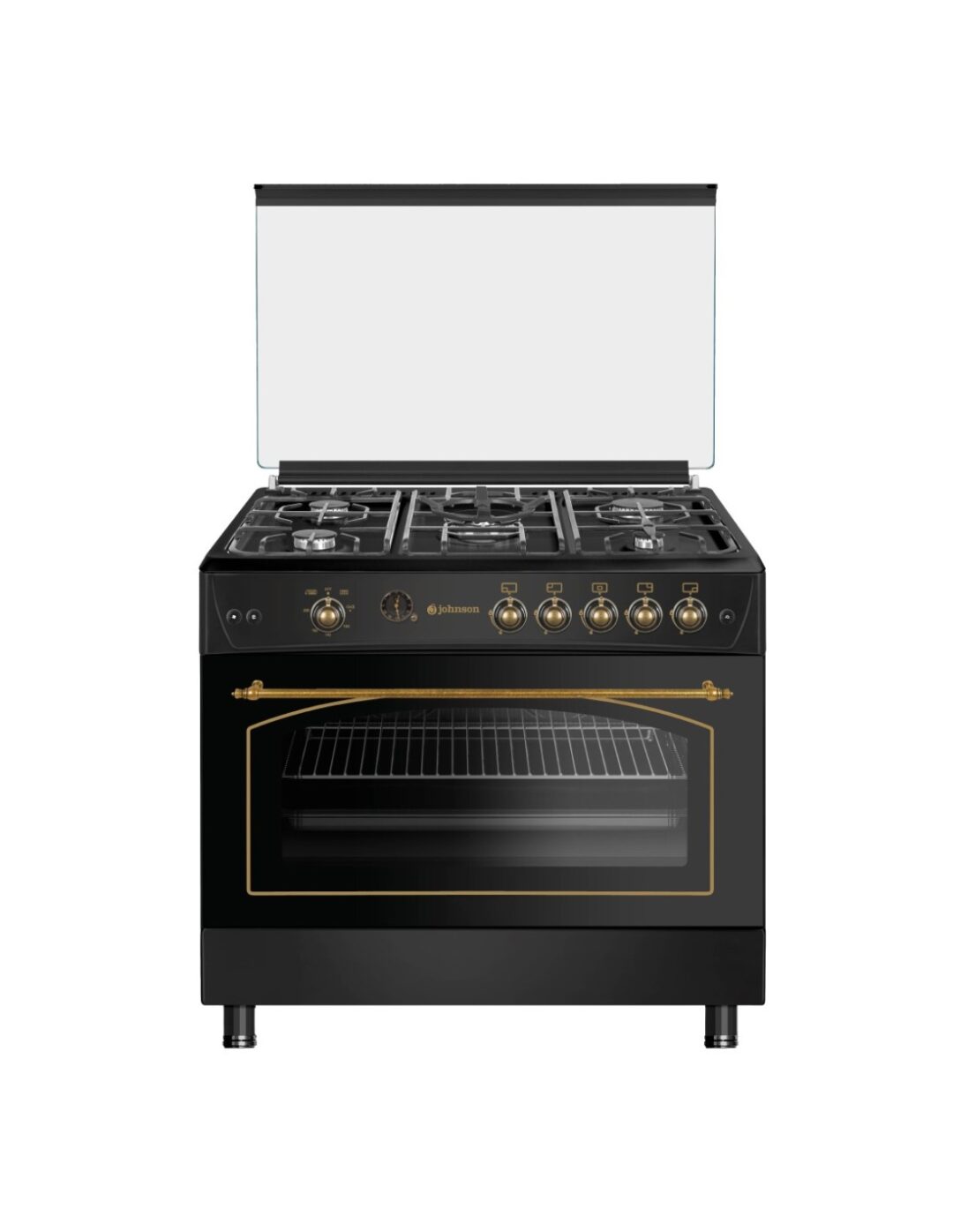 Cocina de Gas Butano Estilo Rústico – 90 cm – Color Negro con Detalles Dorados