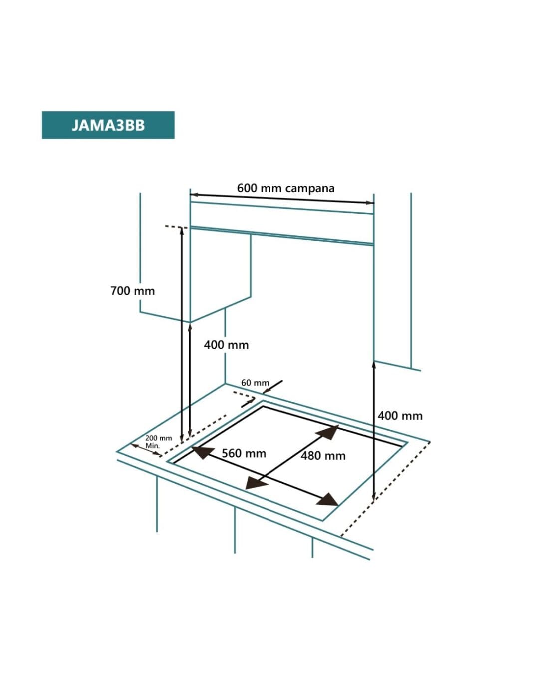 Encimera de gas 60 cm 3 fuegos cristal blanco - Imagen 2