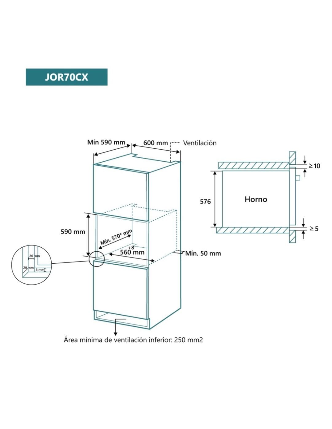 Horno 4 funciones y AquaClean Inox y Cristal Negro Johnson - Imagen 3